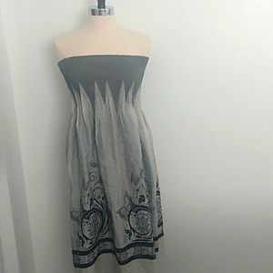 Dress silk w/lining elastic top boho chic blk/grey midi convertible hem